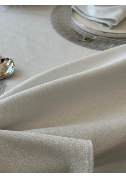 Keten Dokulu Gümüş Simli Oval Masa Örtüsü (Peçete Dahil Değil) fiyatları