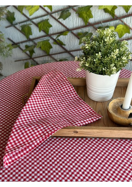 6 Ad Thin Keten Kumaş Kırmızı Pötikareli Peçete fırsatları