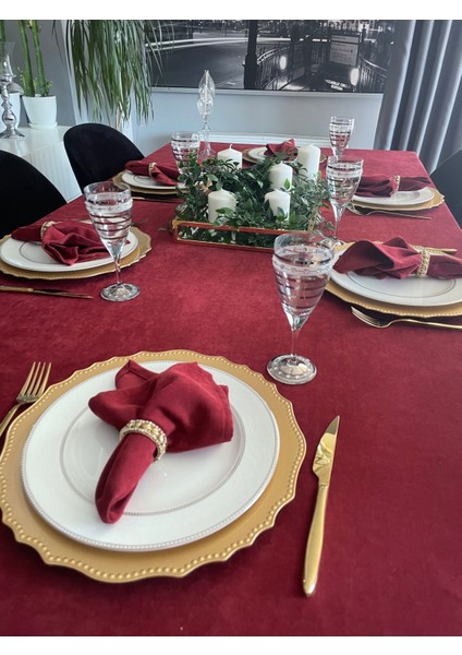 6 Adet Dertsiz Kadife Dokulu Bordo Kumaş Peçete modelleri