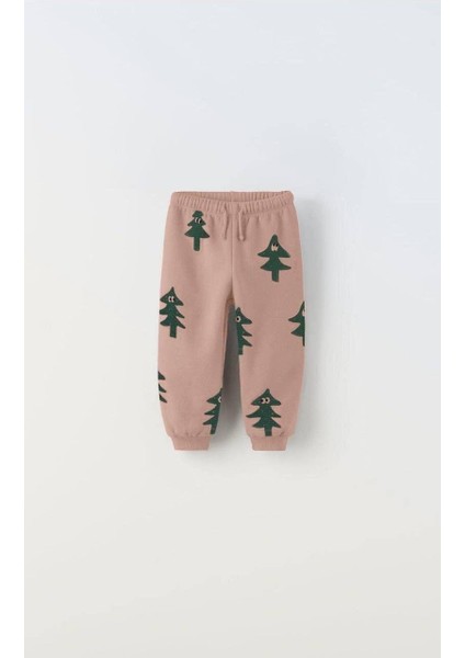 Unisex Çocuk Pamuklu Bej Ağaç Desenli Sweatshirt ve Eşofman Takım – Rahat Kalıp fiyatları