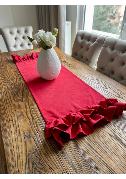 Kadife Dokulu Fırfırlı Kırmızı Runner Yeniyıl Özel Seri fiyatları