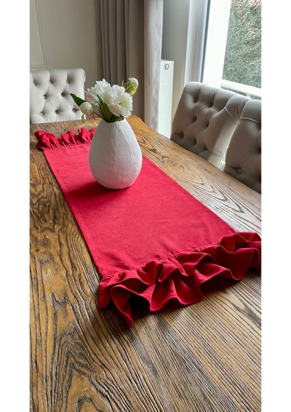 Kadife Dokulu Fırfırlı Kırmızı Runner Yeniyıl Özel Seri modelleri