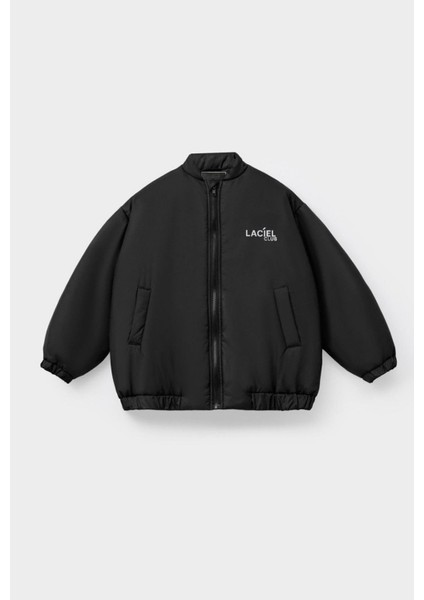 Unisex Çocuk Siyah Bomber Mont – Fermuarlı, Cepli, Rahat Kesim