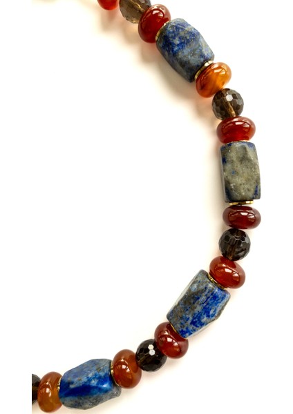 Nyx – Karnelyan Akik, Lapis Lazuli, Dumanlı Kuvars ve Hematit Taşı Kolye modelleri