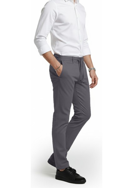 Erkek Füme Likralı Gofre Kumaş Beli Lastikli Ipli Slim Fit Günlük Pantolon 2600650 fiyatları
