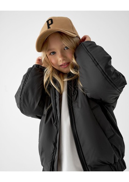 Unisex Çocuk Siyah Bomber Mont – Fermuarlı, Cepli, Rahat Kesim fırsatları