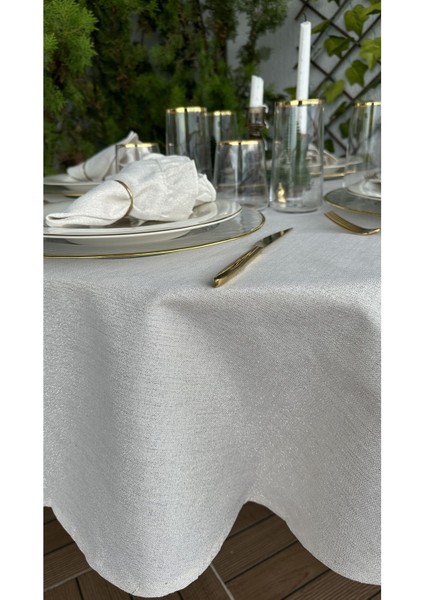 Keten Dokulu Gold Simli Ekru Yuvarlak Masa Örtüsü (Peçete Dahil Değil ) indirimleri