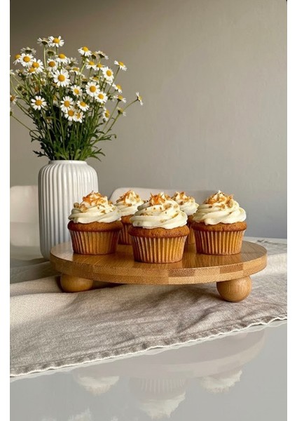 Top Ayaklı Yuvarlak Sunum Tabağı - Kahve, Peynir, Pasta Sunum Standı - 25 cm