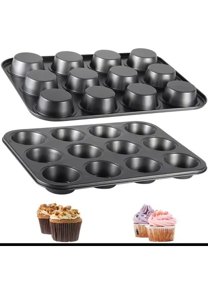12 Gözlü Teflon Çelik Kek Kalıbı | Profesyonel Muffin Kalıbı | Yapışmaz 12’li Fırın Kalıbı modelleri