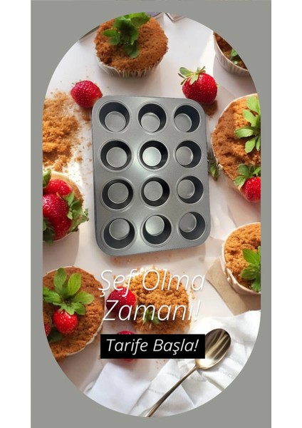 12 Gözlü Teflon Çelik Kek Kalıbı | Profesyonel Muffin Kalıbı | Yapışmaz 12’li Fırın Kalıbı