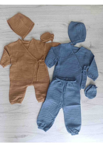 Müslin Bebek Tulumu Alt Üst Takım / Şapka /eldiven / Hastane Çıkışı