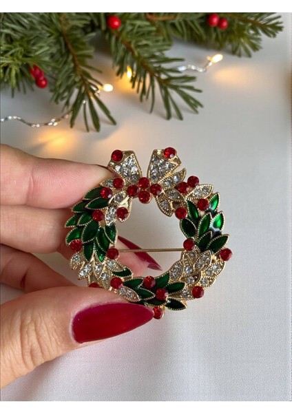 Yılbaşı Noel Çelenk Taşlı Broş Yaka Iğnesi fiyatları
