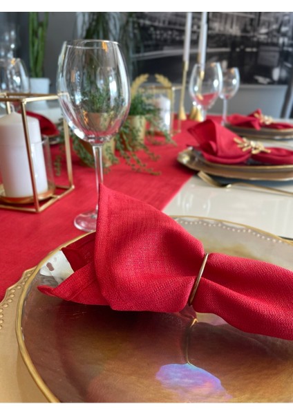 Keten Dokulu Simli Kırmızı Runner Yılbaşı Runner (Peçete Dahil Değil ) fiyatları