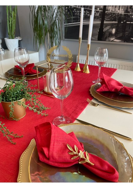 Keten Dokulu Simli Kırmızı Runner Yılbaşı Runner (Peçete Dahil Değil ) modelleri