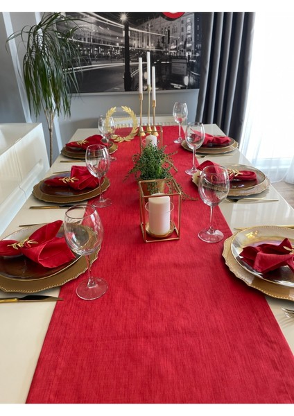 Keten Dokulu Simli Kırmızı Runner Yılbaşı Runner (Peçete Dahil Değil ) fırsatları