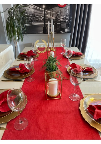 Keten Dokulu Simli Kırmızı Runner Yılbaşı Runner (Peçete Dahil Değil ) indirimleri