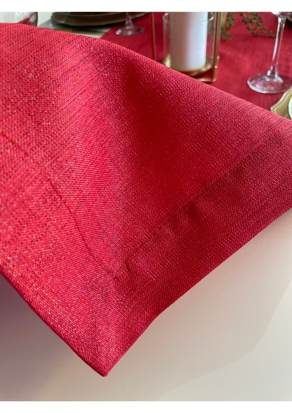 Keten Dokulu Simli Kırmızı Runner Yılbaşı Runner (Peçete Dahil Değil )