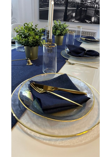 Keten Dokulu Simli Lacivert Uzun Runner (Peçete Dahil Değil ) fırsatları