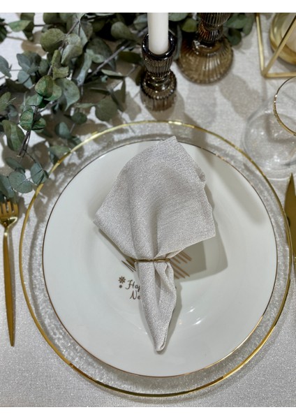 8 'li Gold Simli Ekru Kumaş Peçete