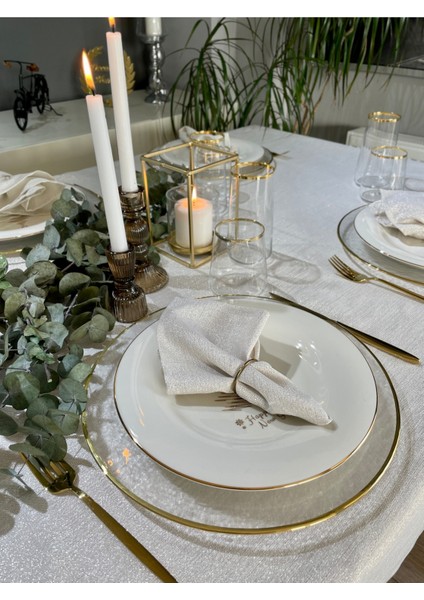 8 'li Gold Simli Ekru Kumaş Peçete fiyatları