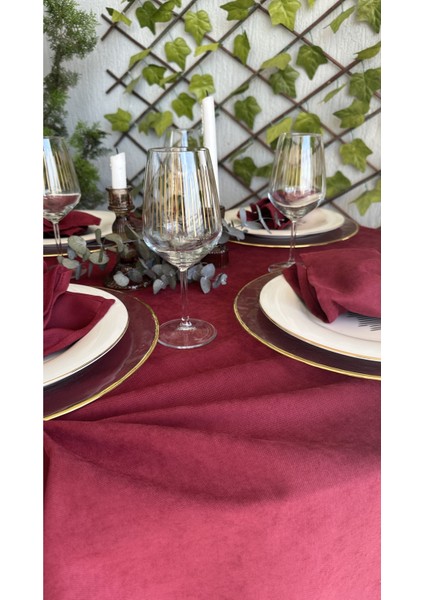 Kadife Dokulu Leke Tutmaz Bordo Yuvarlak Masa Örtüsü(Peçete Dahil Değil) fiyatları