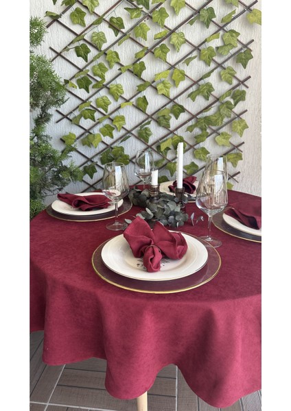 Kadife Dokulu Leke Tutmaz Bordo Yuvarlak Masa Örtüsü(Peçete Dahil Değil) modelleri