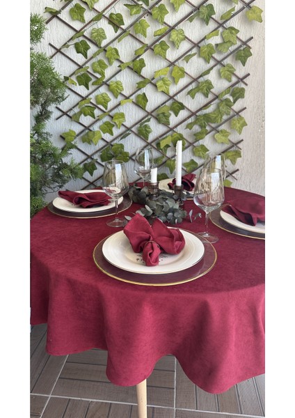 Kadife Dokulu Leke Tutmaz Bordo Yuvarlak Masa Örtüsü(Peçete Dahil Değil) fırsatları