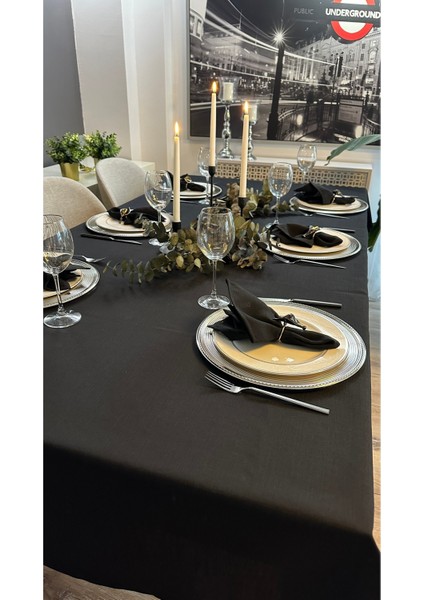 Keten Dokulu Siyah Masa Örtüsü (Peçete Dahil Değil ) fiyatları