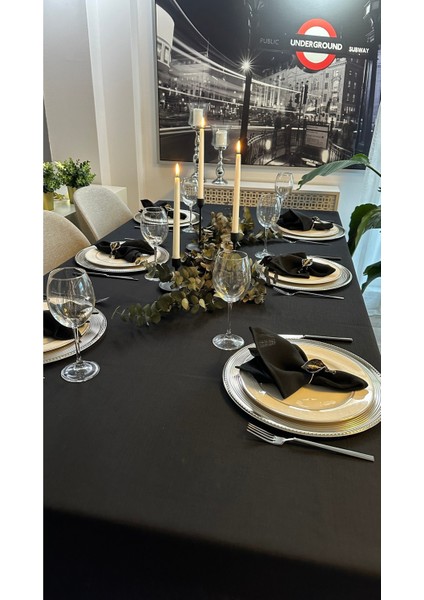 Keten Dokulu Siyah Masa Örtüsü (Peçete Dahil Değil ) modelleri