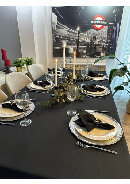 Keten Dokulu Siyah Masa Örtüsü (Peçete Dahil Değil ) fırsatları