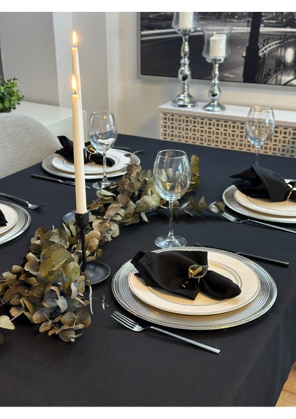 Keten Dokulu Siyah Masa Örtüsü (Peçete Dahil Değil )