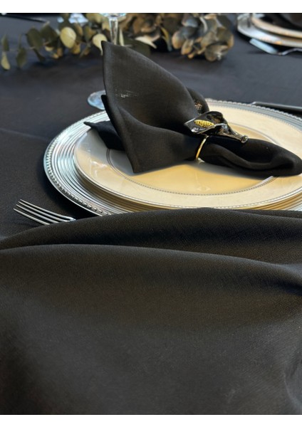 Keten Dokulu Siyah Masa Örtüsü (Peçete Dahil Değil )