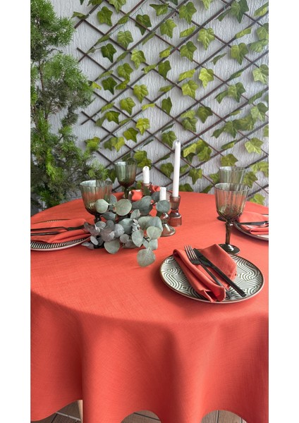 6 Adet Keten Dokulu Kiremit Tarçın Peçete