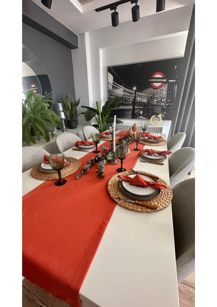 6 Adet Keten Dokulu Kiremit Tarçın Peçete modelleri