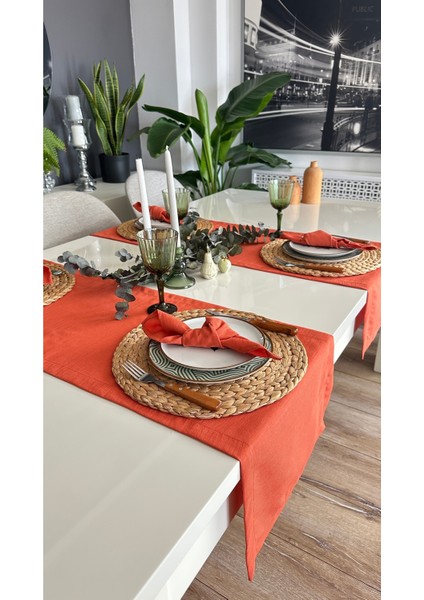 6 Adet Keten Dokulu Kiremit Tarçın Peçete fırsatları