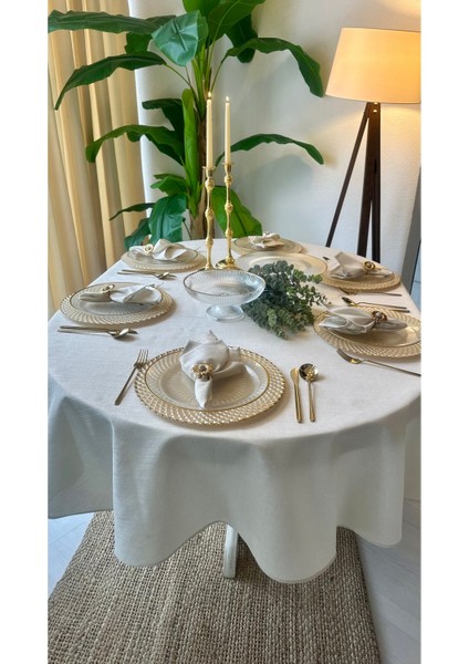Keten Dokulu Gold Simli Ekru Oval Masa Örtüsü (Peçete Dahil Değil) fiyatları
