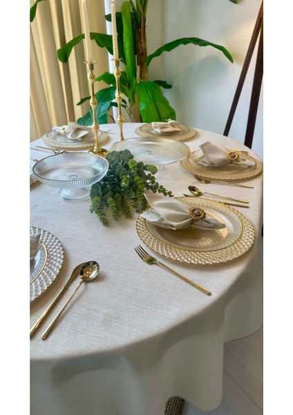 Keten Dokulu Gold Simli Ekru Oval Masa Örtüsü (Peçete Dahil Değil) fırsatları