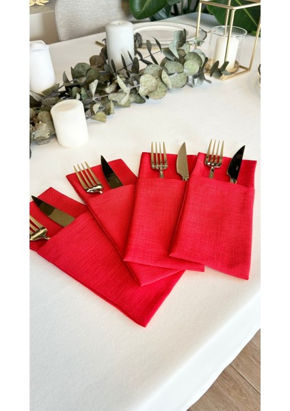Kırmızı Keten Dokulu Kaşıklık 6 Adet 10 x 24 cm fiyatları