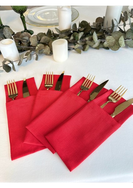Kırmızı Keten Dokulu Kaşıklık 6 Adet 10 x 24 cm modelleri