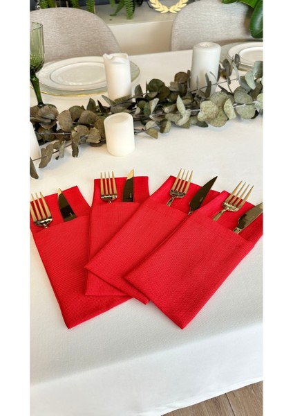 Kırmızı Keten Dokulu Kaşıklık 6 Adet 10 x 24 cm fırsatları