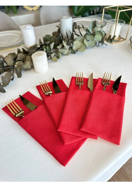 Kırmızı Keten Dokulu Kaşıklık 6 Adet 10 x 24 cm indirimleri