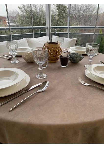 Kadife Dokulu Sütlü Kahve Yuvarlak Dertsiz Masa Örtüsü fiyatları