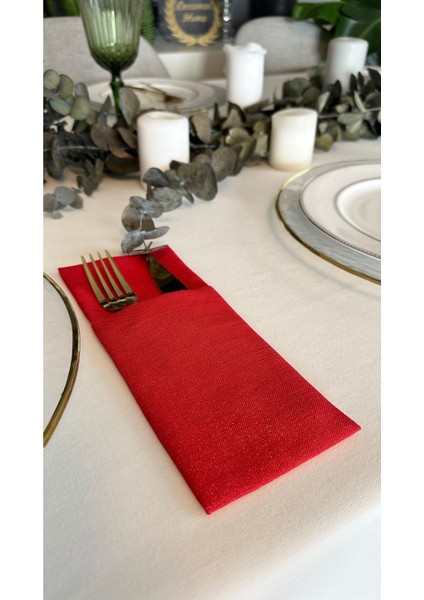 Keten Dokulu Simli Kırmızı Kaşıklık 6 Adet 10 x 24 cm fiyatları