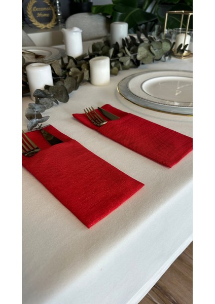 Keten Dokulu Simli Kırmızı Kaşıklık 6 Adet 10 x 24 cm fırsatları