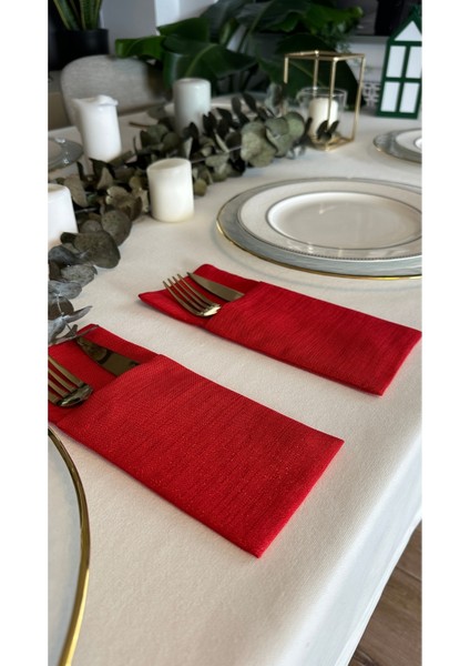 Keten Dokulu Simli Kırmızı Kaşıklık 6 Adet 10 x 24 cm indirimleri