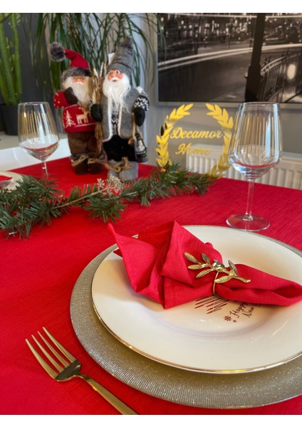 6 Adet Keten Dokulu Kırmızı Peçete Kumaş Peçete