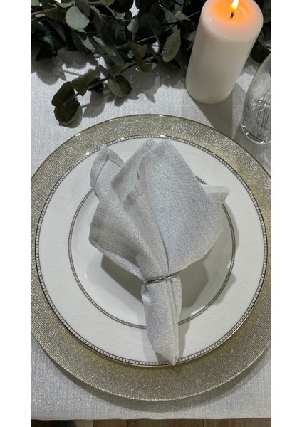 6 Adet Gümüş Simli Beyaz Peçete Kumaş Peçete fiyatları