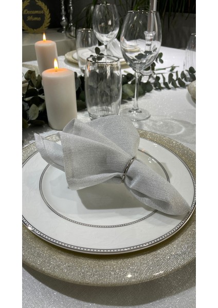 6 Adet Gümüş Simli Beyaz Peçete Kumaş Peçete modelleri