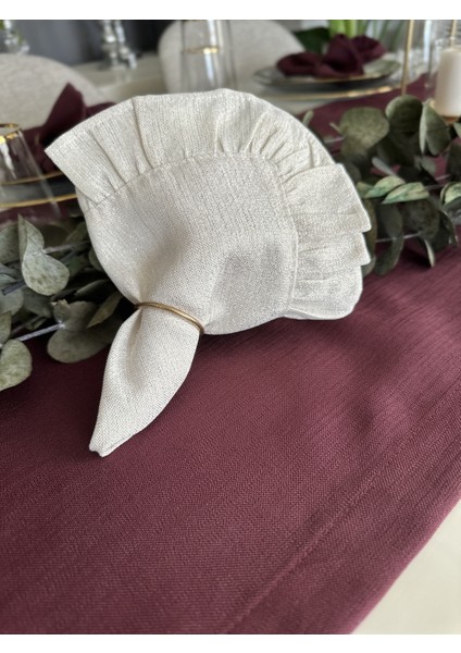 6 Adet Fırfırlı Gold Simli Ekru Peçete Özel Tasarım Peçete