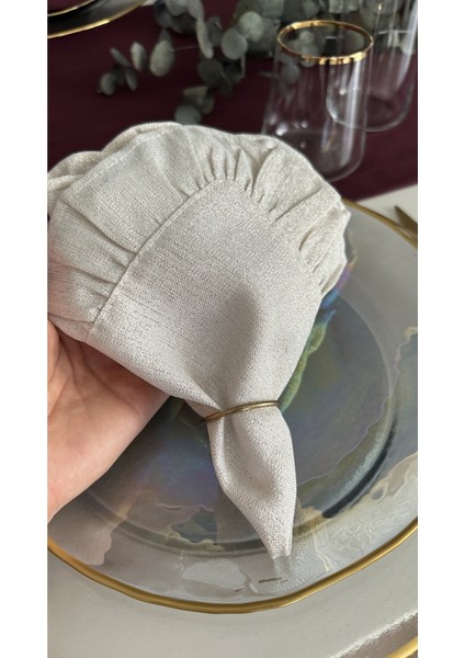 6 Adet Fırfırlı Gold Simli Ekru Peçete Özel Tasarım Peçete modelleri